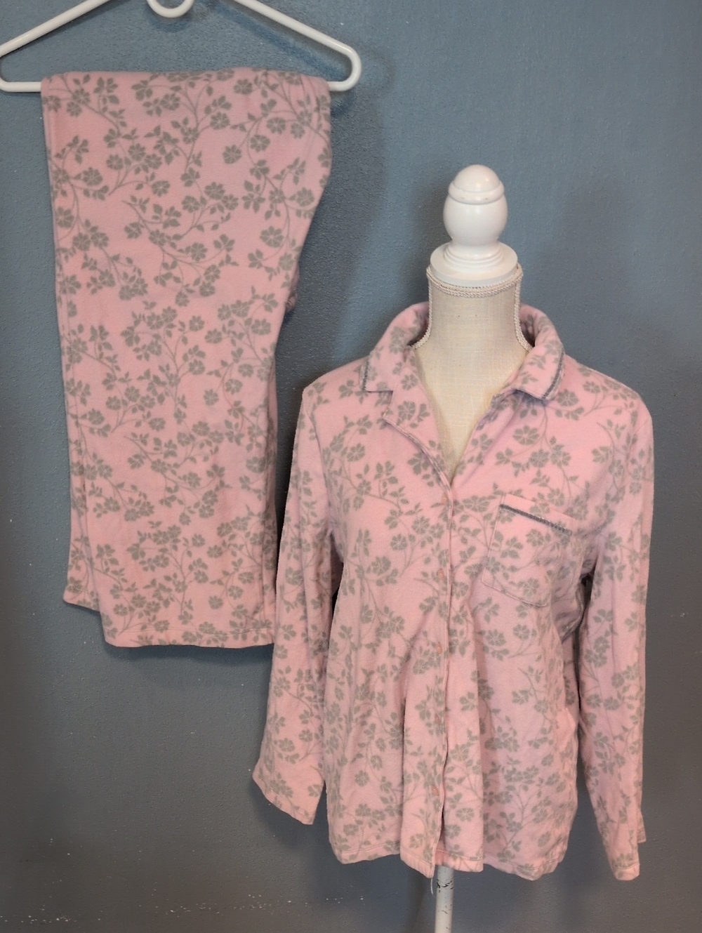 Liz Claiborne Vintage 90's Fleece Grandmacore Floral Pajamas Set Loungewear Y2K